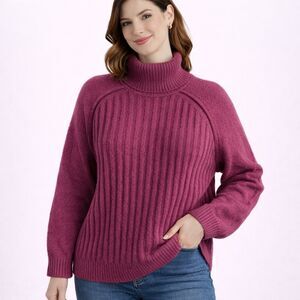 Free People Big City Ribbed Turtleneck Sweater In Mulberry XS